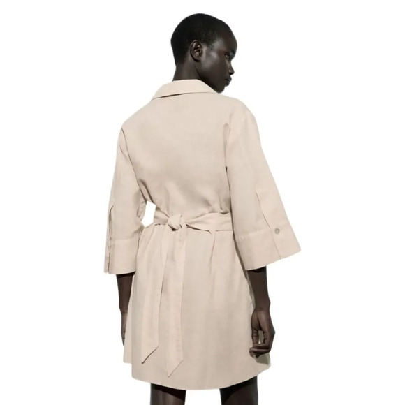 ZARA | Sand | BELTED LINEN BLEND MINI DRESS - Picture 7 of 11